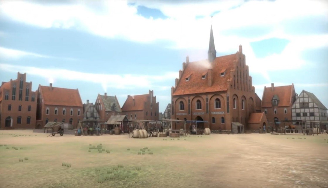 Kadr z filmu przedstawiający myśliborski rynek w 3D